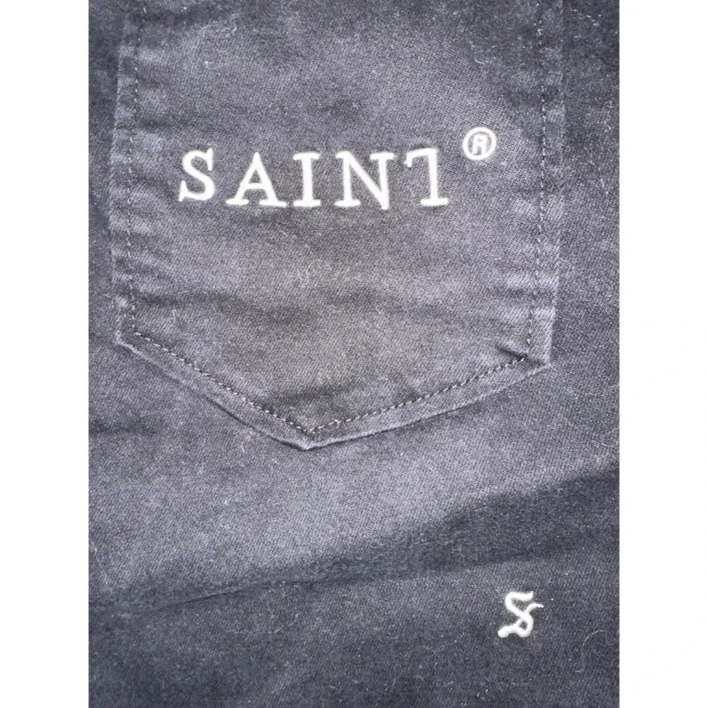 Saint Morta Black Red Green‎ Striped Distressed Denim Joggers Size Large
